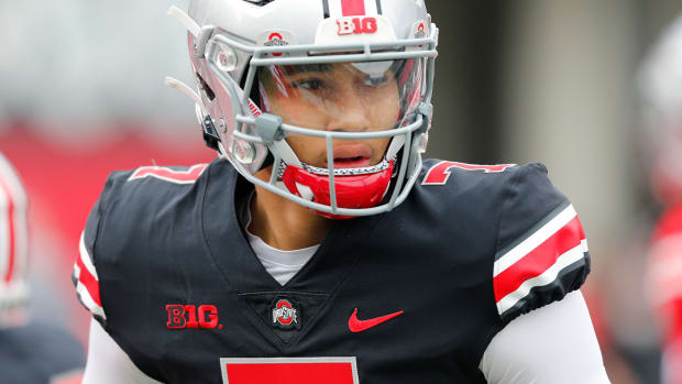 Apr 17, 2021; Columbus, Ohio, USA; Ohio State Buckeyes quarterback CJ Stroud (7) during the annual spring game at Ohio Stadium.